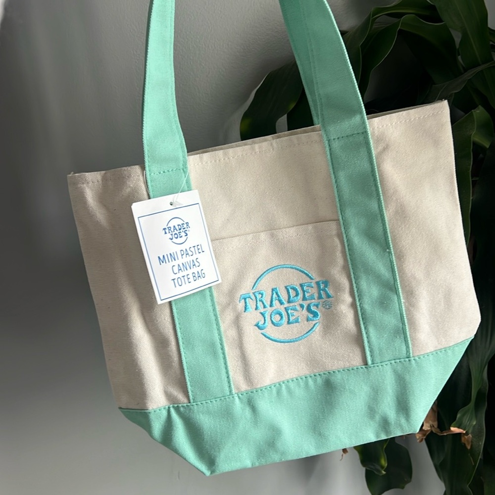 NEW Trader Joe’s Pastel Mini Spring Canvas Tote - Teal & Blue